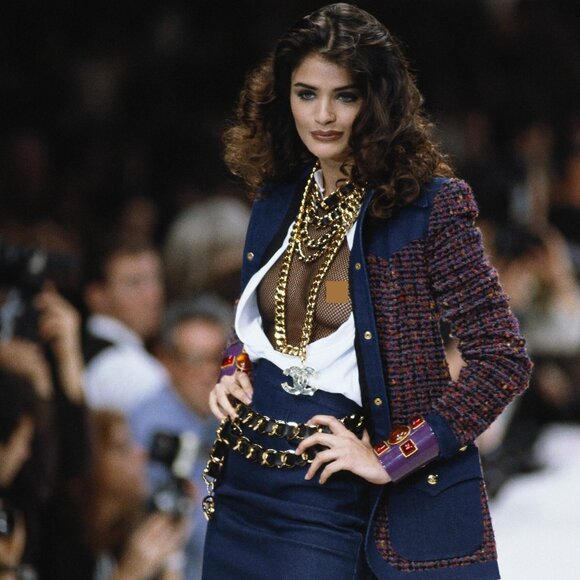 CHANEL Authenticated RARE 1991 Denim and Plaid Two-Piece Blazer/Jacket and Skirt - Picture 1 of 11